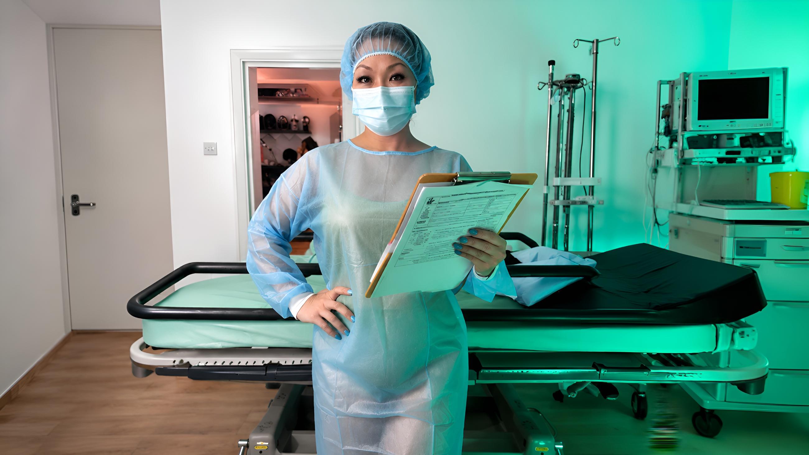 Madame Li Ying surgical scrubs in medical bdsm stories